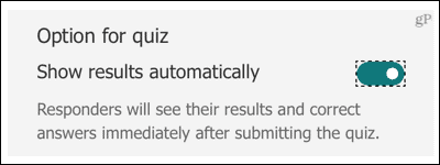 Microsoft Forms Quiz, Visa resultat automatiskt