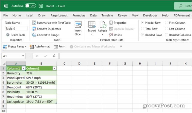 Excel webbfrågor resultat
