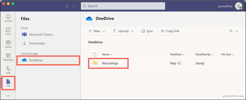 Filer, OneDrive, inspelningar i lag