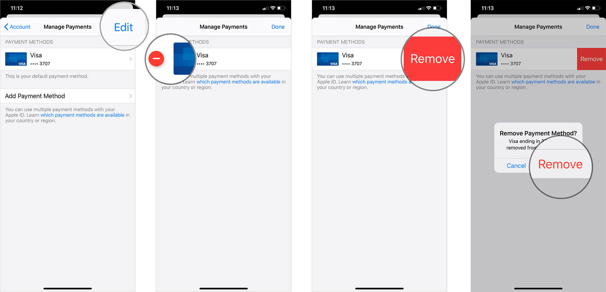 Ta bort betalningsmetod från App Store på iPhone